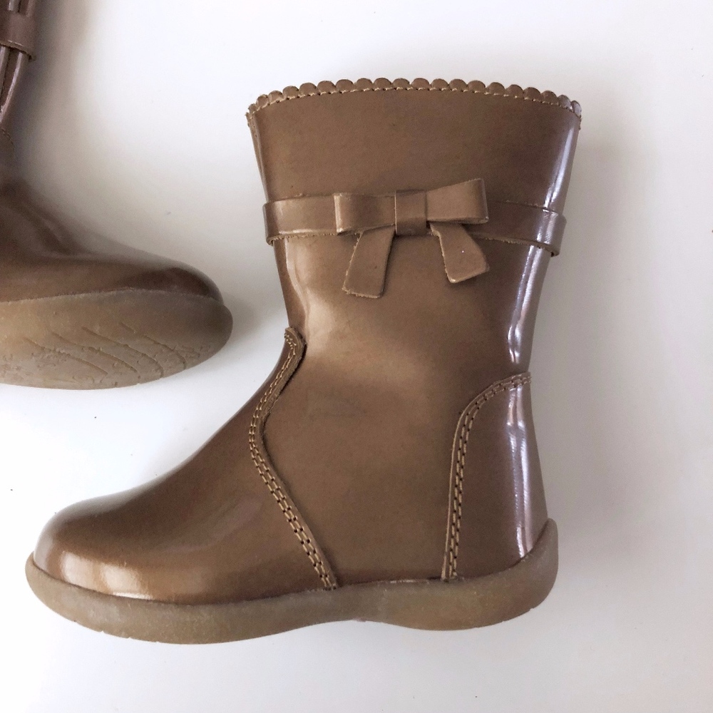 Girls Kid Express Bronze Patent Boots Bow 6 - 6.5